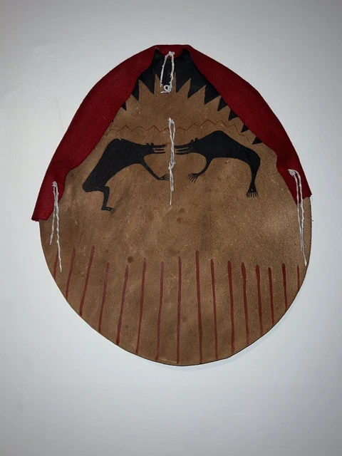 Early 20th C. Native Lakota Sioux Painted Leather Hide Medicine Dance Shield