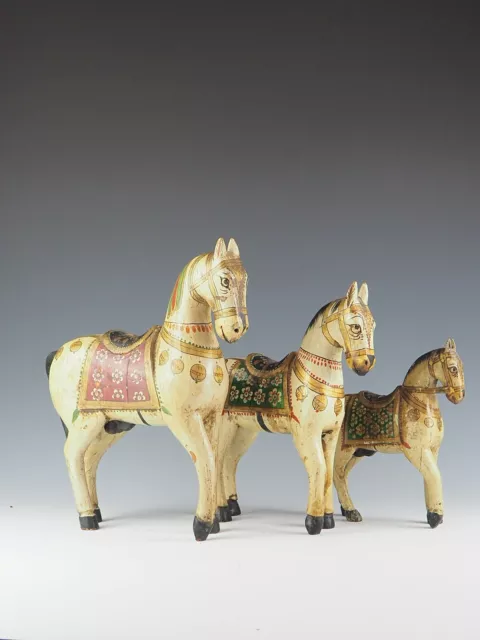 Antique Indian Carved Wooden ‘Ghodi’ Wedding Horses Set of Three 2