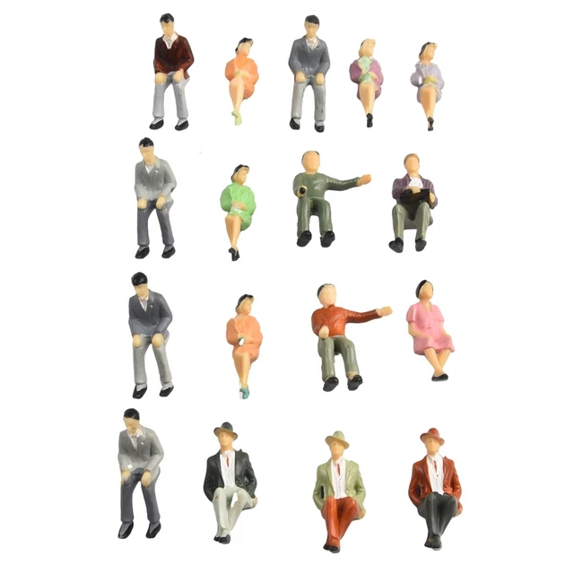 HAPZUR 30 Figurines Miniatures peintes en Plastique, Personnages d'architecture pour maquettes de Trains, Assis et Debout (échelle 1:50