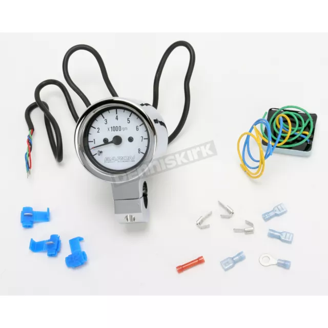 Baron Custom Acc 3" Bullet Tachometer White Face for 1" Bars - BA-7570-00