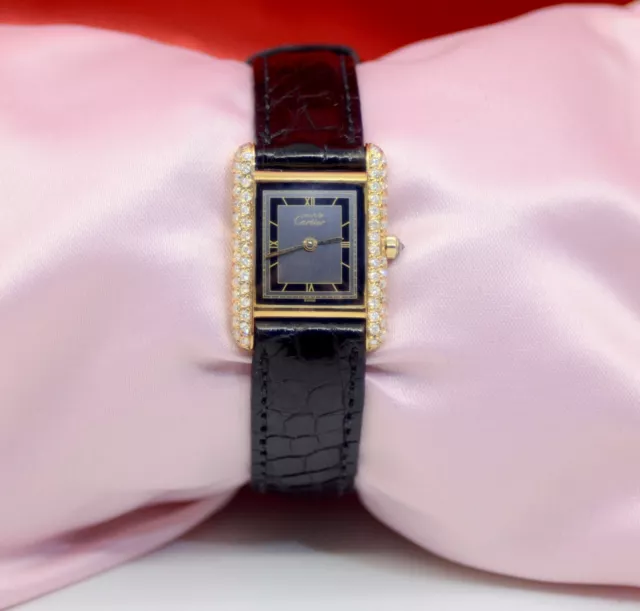 Cartier Paris Vermeil Watch Argent 925 18K Gold Plated w/Diamonds