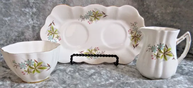 Vintage Old Royal English Bone China Mini Creamer & Open Sugar Bowl & Tray # 2