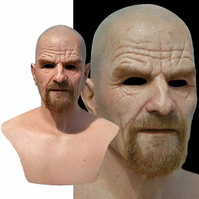 Breaking Bad old white life like Mask Bald Beard Old Man Cosplay Halloween props