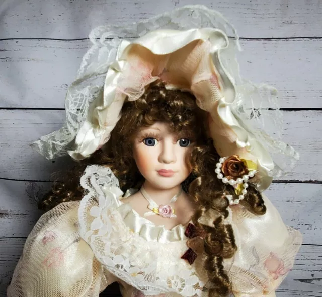 Vintage Menie Porcelain Doll Tall 21" with Elaborate Lace Gown & Bloomers Pearls 2