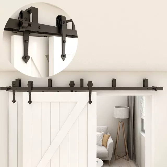 4-20FT Bypass Sliding Barn Door Hardware Track Roller Kit For Double/Four Door