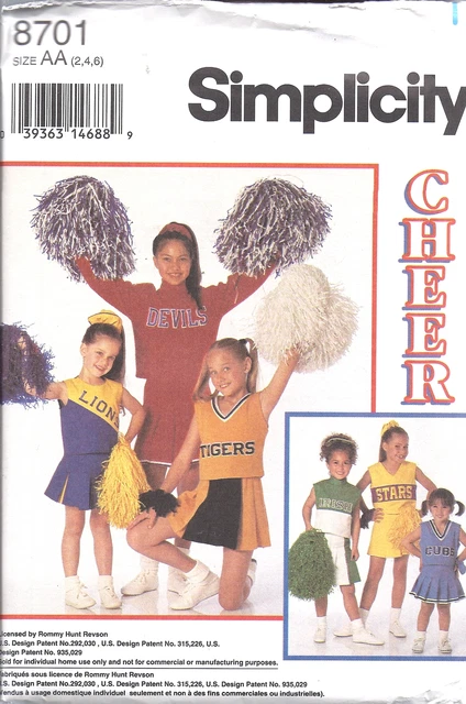 8701 Uncut Simplicity Cartamodello Ragazze Cheerleader Abiti Gonna Top Bloomer