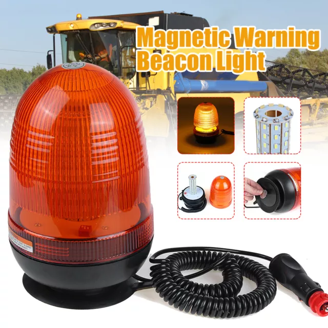80 LED Magnetic Roof Rotating Flash Beacon Strobe Warning Light Amber 12V/24V