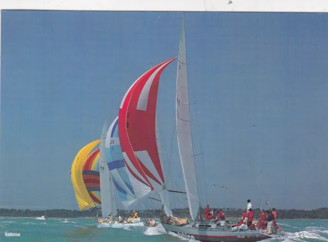 Cowes Admirals Cup Sabina class one ocean racers Postcard posted 1987 crease