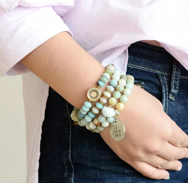 Natural Amazonite Stone Bracelet For Women I said yes, gift, Boho, yoga healing