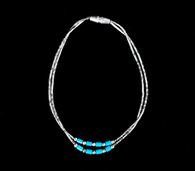 Vintage Liquid Silver Navajo Sterling Turquoise Beaded Double Strand Bracelet 7â
