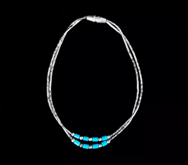 Vintage Liquid Silver Navajo Sterling Turquoise Beaded Double Strand Bracelet 7â Vintage Liquid Silver Navajo Sterling Turquoise Beaded Double Strand Bracelet 7â