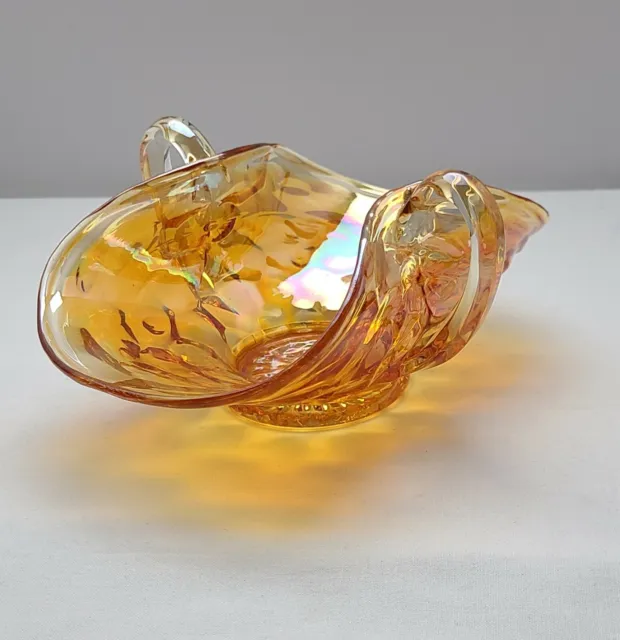 VTG Iridescent Marigold Carnival Glass Jeannette Hex Optic Honeycomb BonBon Bowl