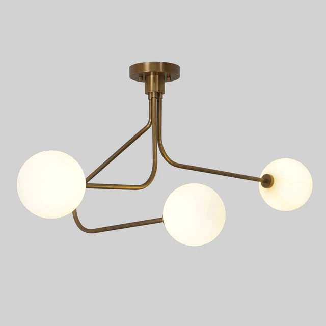 Stilnovo Modern Brass 3 Globe Lights Sputnik Linear Chandelier - 3 Globe Pendant