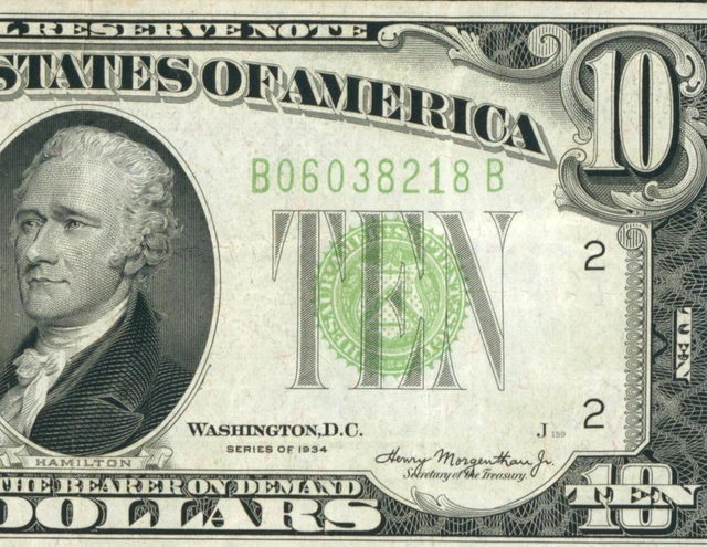 $10 1934 LGS LIME ((LIGHT GREEN SEAL)) Federal Reserve DAILY CURRENCY AUCTIONS