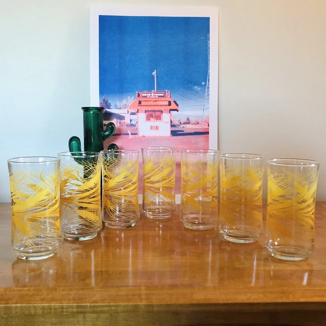 1970s Libbey Golden Wheat Water Glasses Tumblers Set Of 7
