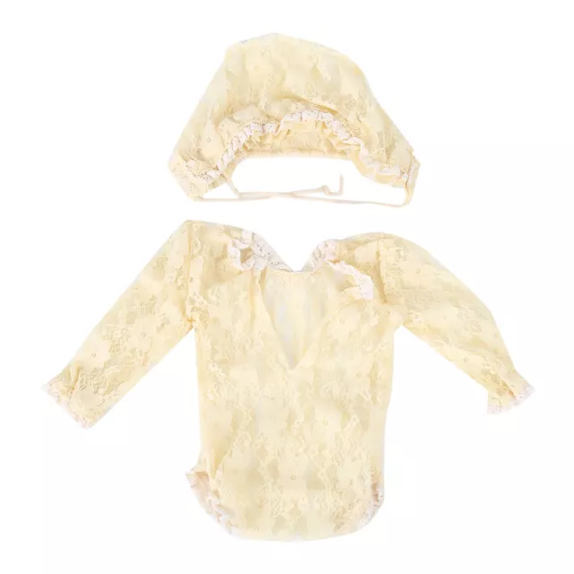 (Beige) Abbigliamento fotografico per bambini facile da indossare e togliere pizzo neonato