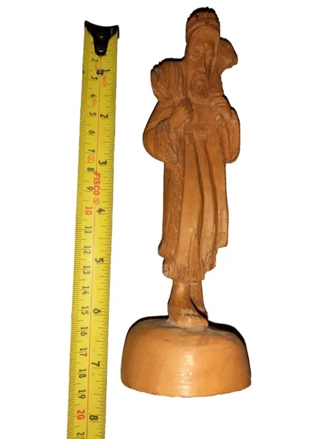 Vintage Antique Wooden Figurine Of A Man Carrying A Sheep