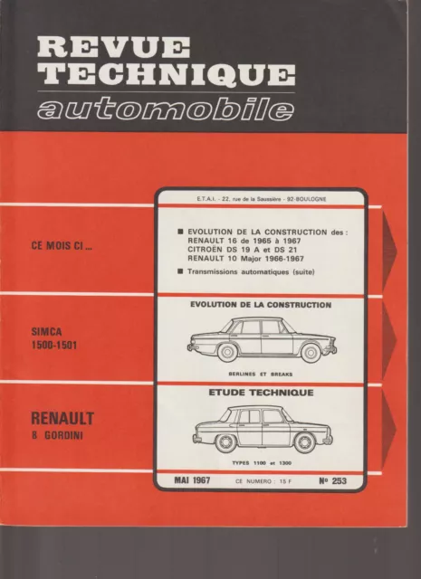 Revue Technique Automobile 253 Rta 1967 Renault 8 Gordini R8 Simca 1500 1501