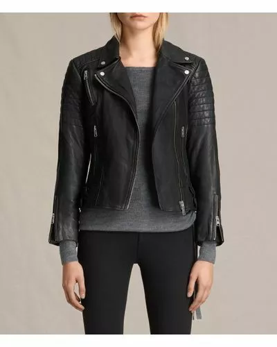 ALLSAINTS Papin Black Leather Biker Jacket Women’s US Size 4