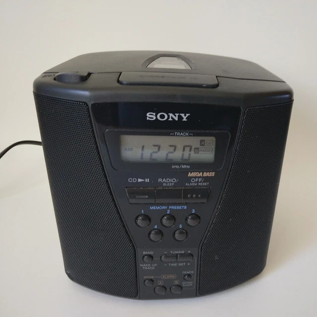SONY ICFCD833 DUAL Alarm AM/FM CD Player Digital Clock Radio Working