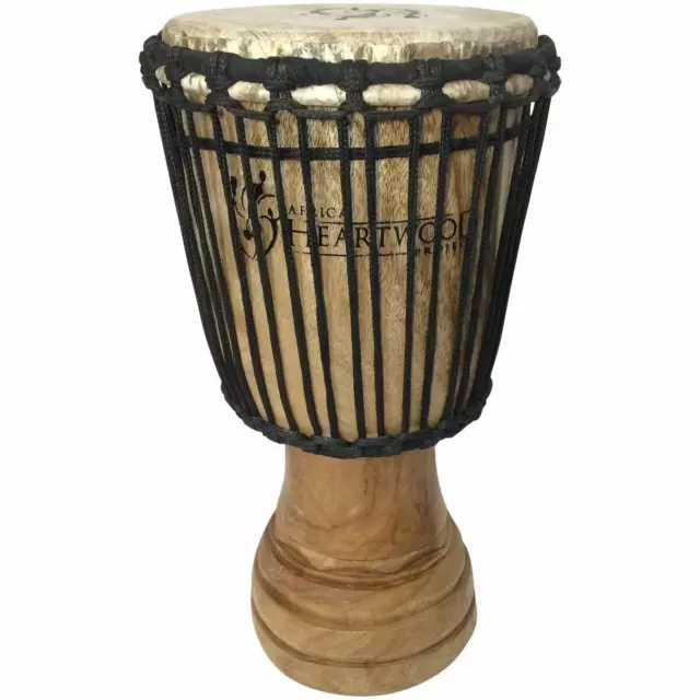 Hand-carved African Djembe Drum - Solid Wood, Goat Skin - Made in Ghana - 8x16