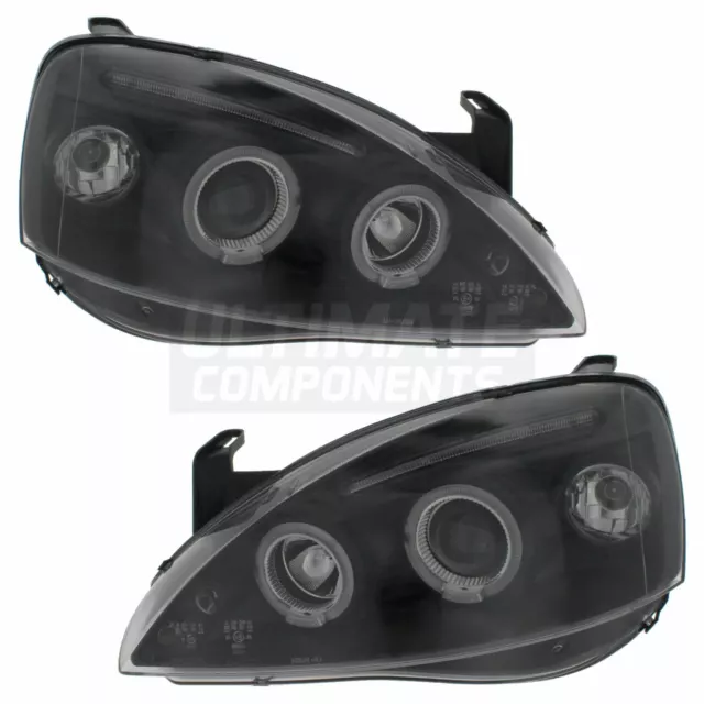 Vauxhall Corsa C 2000-2006 Projector Halo Angel Eye Headlights Lamps Black Inner