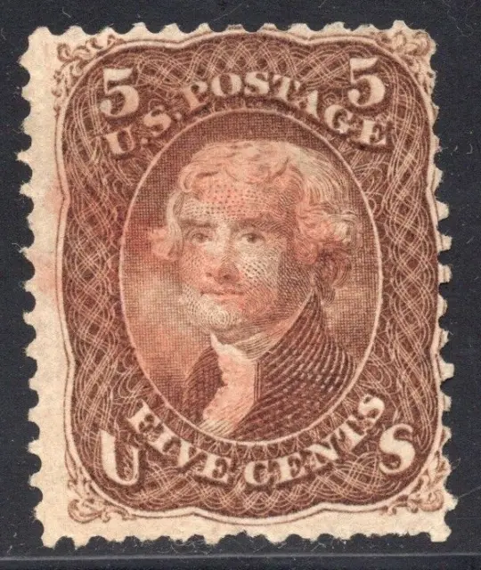 1867 US SC 95 5c Thomas Jefferson in Brown, Used with F Grill