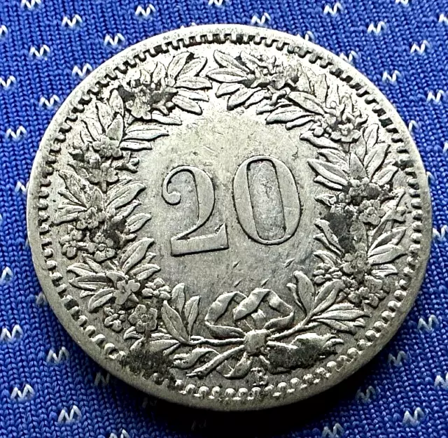 1885 Switzerland 20 Rappen Coin XF AU  ( 3 Million Minted )  World Coin #M584