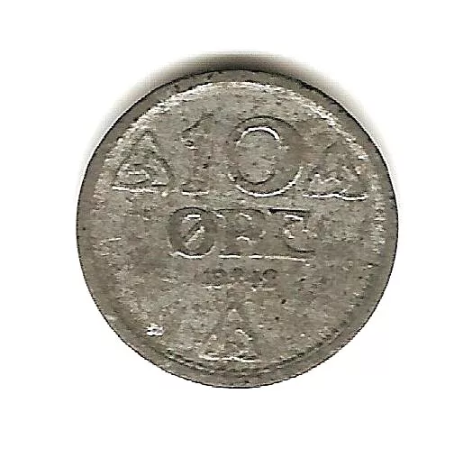 1942 NORWAY ZINC Coin 10 ORE - GERMAN OCCUPATION -  WWII