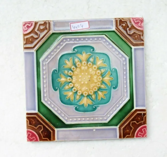 Rare Old Ceramic Tile Flower Design Porcelain Vintage Art, Japan Nh4404