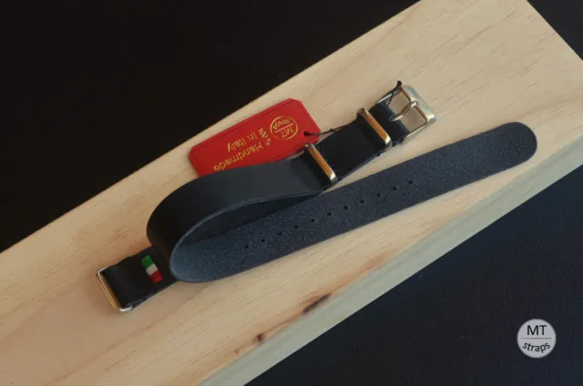 17 mm Cinturino artigianale tipo militare pelle nera Handmade Leather Watch Band