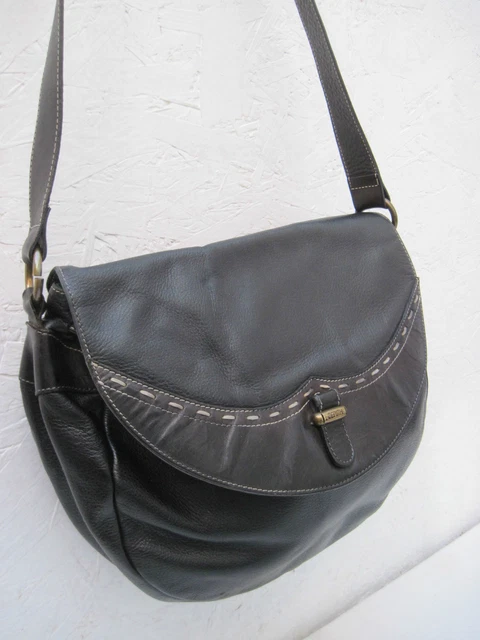 Sac Besace Vintage PICARD En Cuir Véritable - Noir - Occasion Authentique