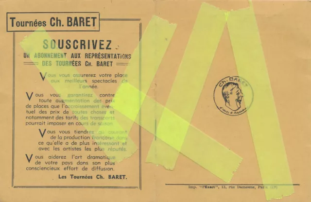 PROGRAMME TOURNÉES BARET 1933  - 1 934 THÉÂTRE MUNICIPAL ORLÉANS Bon état FRANCE 2