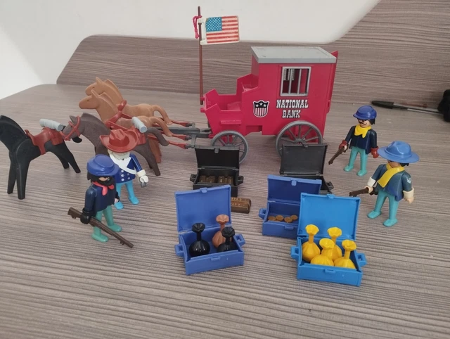 Lot Playmobil Vintage Western Banque NATIONAL BANK Avec Lingots Métal - Set 3814/3037 De 1995