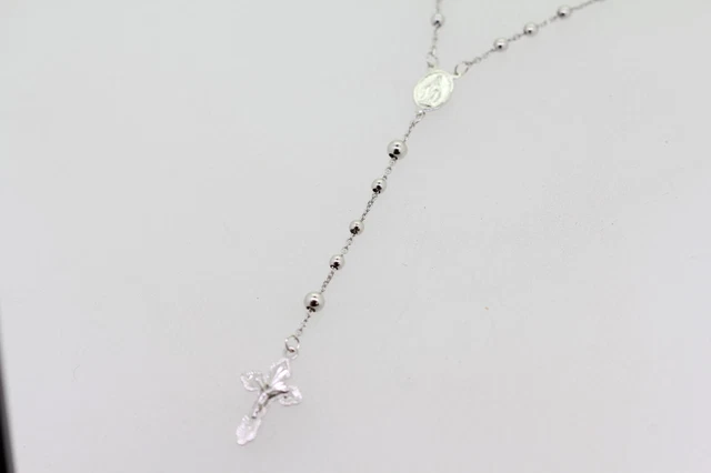 14k White Gold Beaded Rosary - 17" 14k White Gold Beaded Rosary - 17"