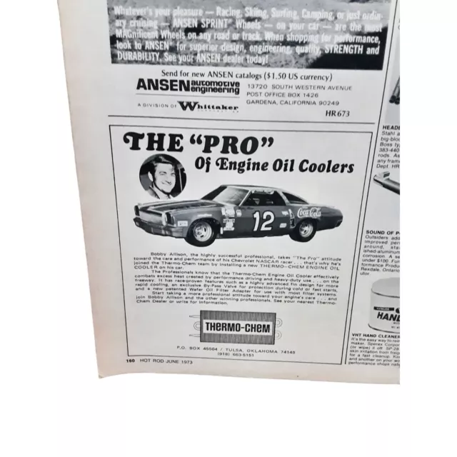 1973 Bobby Allison Thermo Chem Nascar Racing Original Print Ad Vintage
