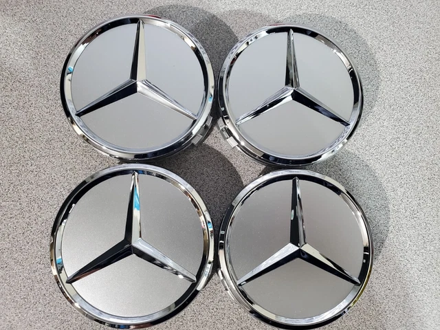 SET OF 4 75MM Wheel Center Rim Hub caps for Mercedes-Benz Silver Chrome ...