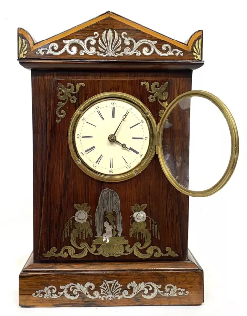 Antique Rosewood Inlaid Single Fusee Mantel Clock With Mother Of Pearl 3