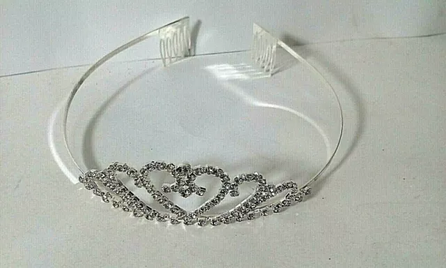 Diadema Corona Tiara Silver  Heart Coroncina Metallo  Strass Danza Spettacolo