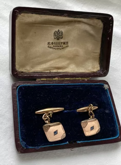 FABERGE Antique Imperial RUSSIAN Gold Cufflinks with Sapphires stones, 56 gold FABERGE Antique Imperial RUSSIAN Gold Cufflinks with Sapphires stones, 56 gold