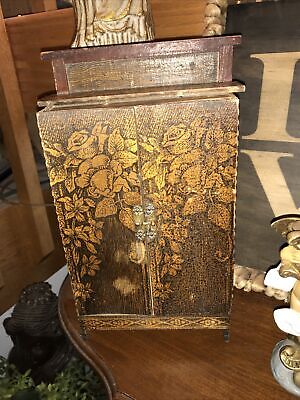 Primitive Tramp Art Small Bureau / Jewelry Box Victorian Antique