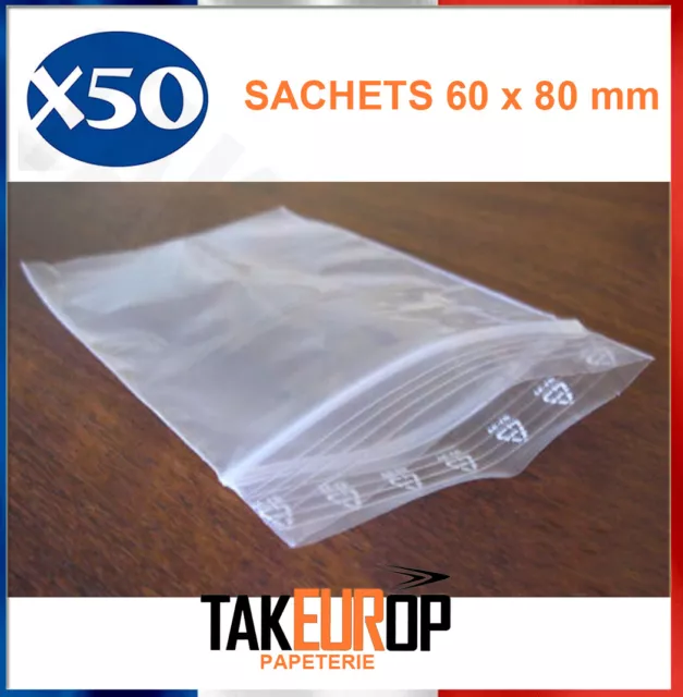 Lot 50X Sachet Zip Plastique 60x80mm 6x8cm Transparent Pochon Pochette 50u