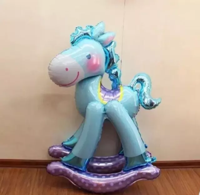 Large Blue Rocking Horse Balloon, Big Foil 3D Baby Girl Boy Shower Photo Prop