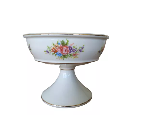 Vintage Fiorentine Porcelain Compote Candy Dish Pedestal Base Floral Pattern 2