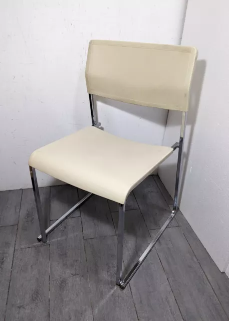 Vintage Krueger Chrome Stacking Side Chair - Mid Century Modern - Off White