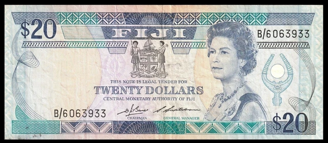 🇫🇯 Fiji $ 20 Dollars Banknote, 1986 ND, P-85 QE II ***