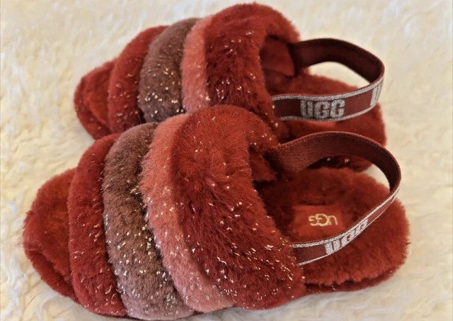 UGG Fluff Yeah Metallic Sparkle Slide Backstrap Slippers Womens 6 NEW !