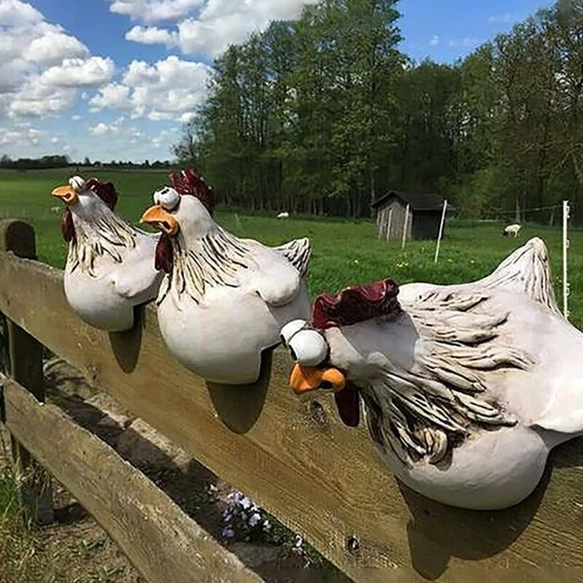 Big eyes Chicken Rooster Sculpture Modern Resin Art Garden Decoration Farm Fence