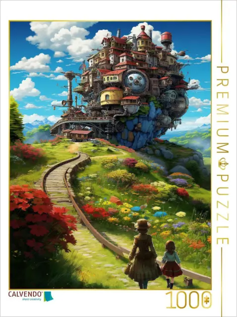 CALVENDO Puzzle Eisenbahnschloss im Anime Manga Style | 1000 Teile Lege-Größe 64