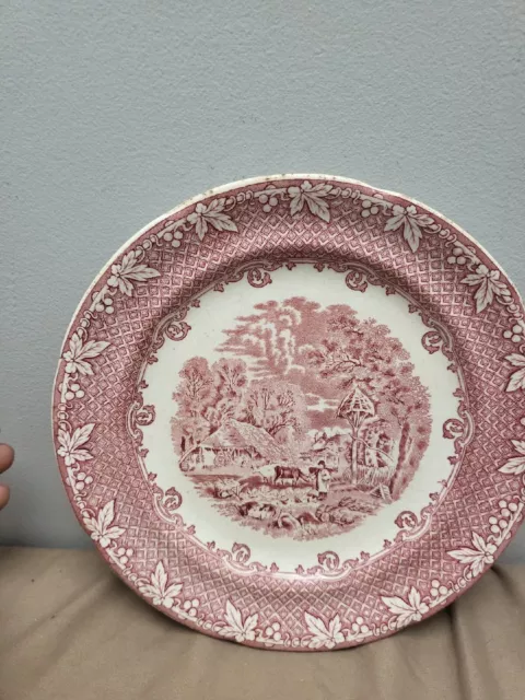 Antique George Jones & Sons Oriental Crescent Red/Pink Dinner Plate 1/4"